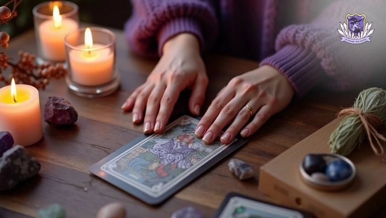 Ruhige Vorbereitung auf das Tarotlegen bei Kerzenlicht.